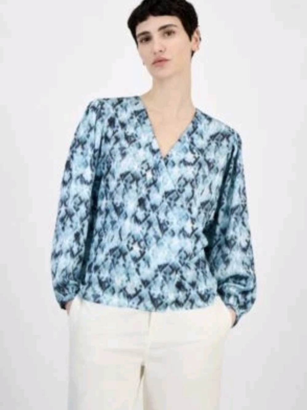 NWT BOSS Orange Women's Faux-Wrap Buttoned-Cuff Top MSRP $129 XS